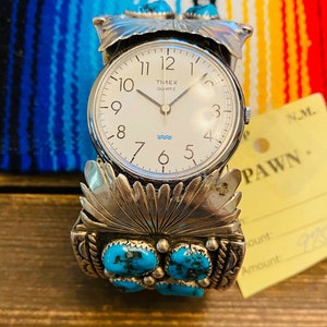 Vintage Navajo Turquoise & Sterling Silver Watch Cuff Signed