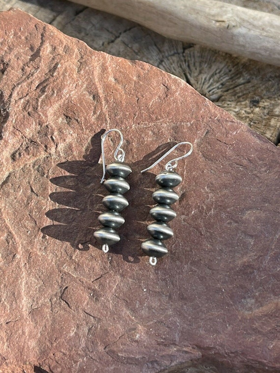 Navajo Sterling Silver Disk Bead Dangle Earrings - image 8