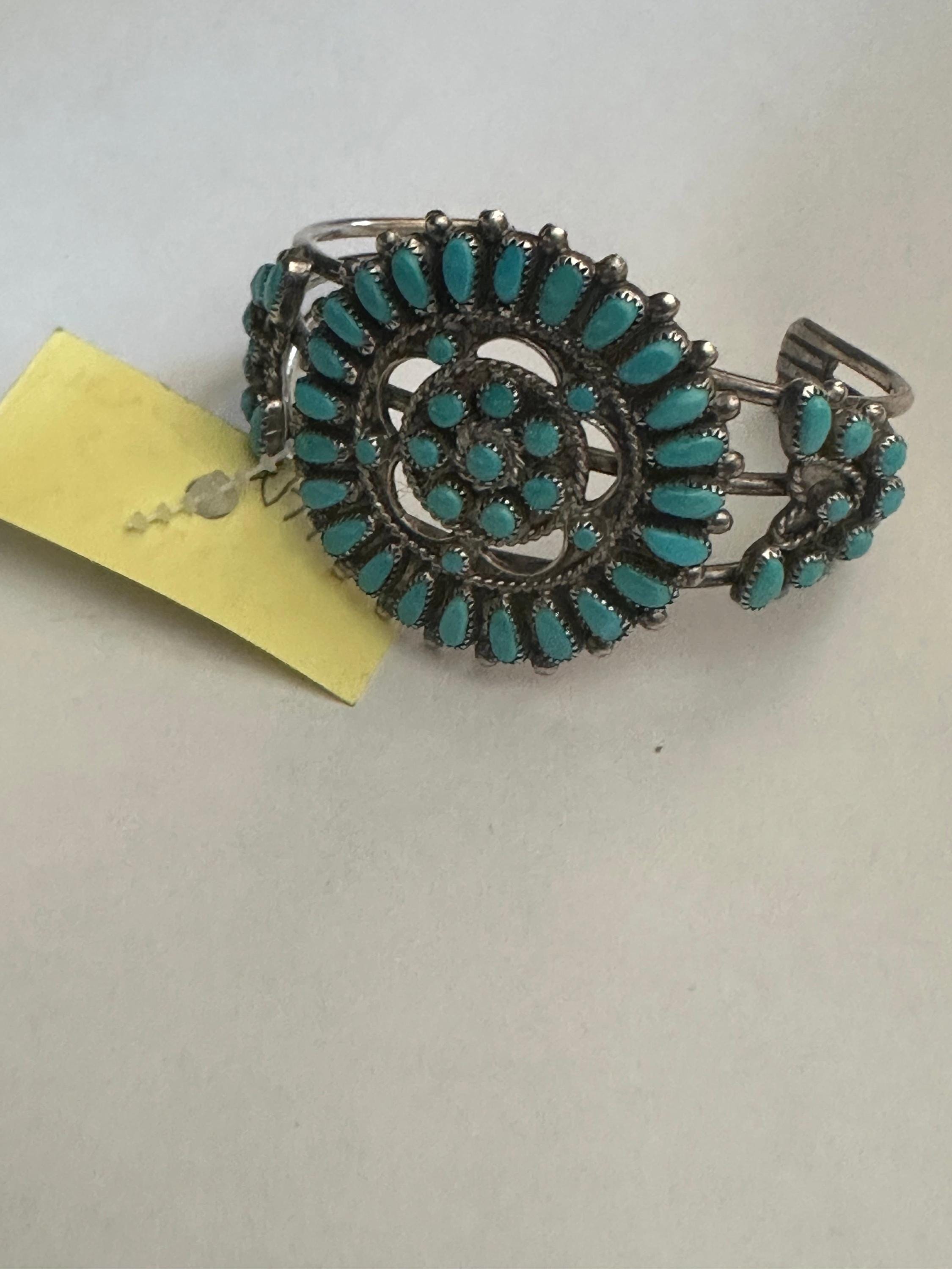 Old Pawn Cluster Kingman Turquoise & Sterling Silver Cuff Bracelet / - Etsy