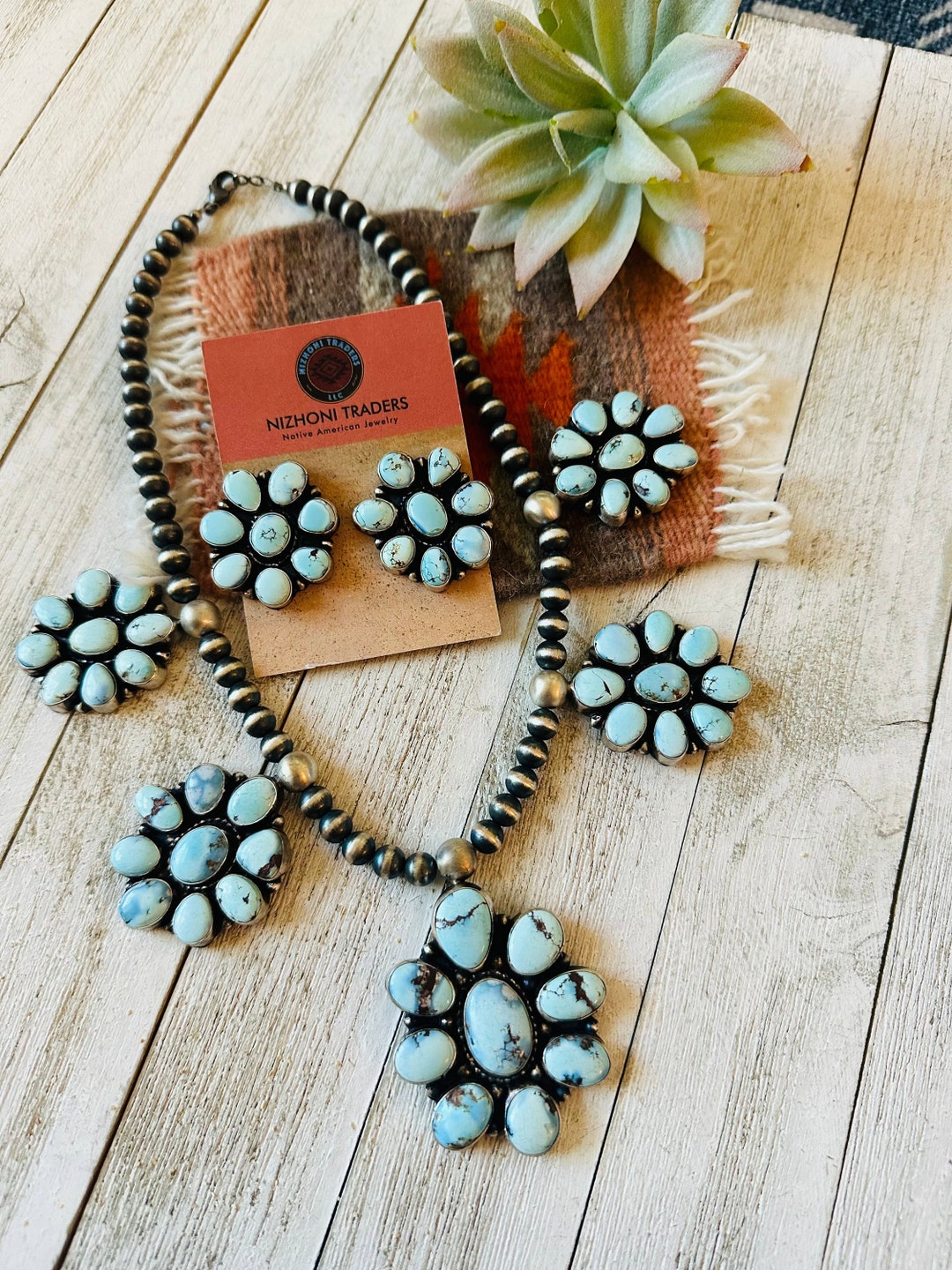 Navajo Golden Hills Turquoise & Sterling Silver Necklace Set by