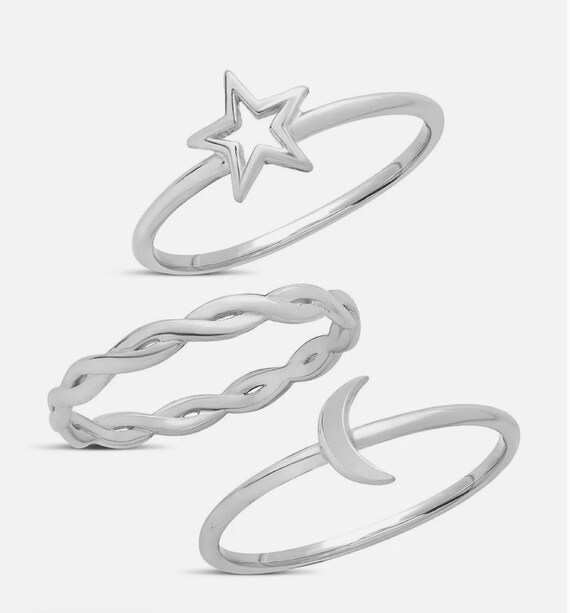 Sterling Silver Celestial Stacking Ring Set of 3 - image 2