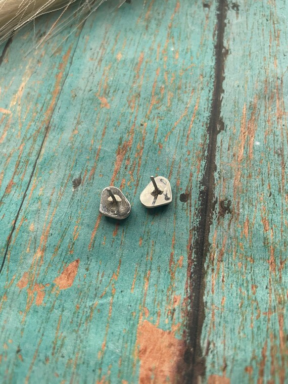 Zuni Sterling Silver & Pink Opal Inlay Heart Stud… - image 4