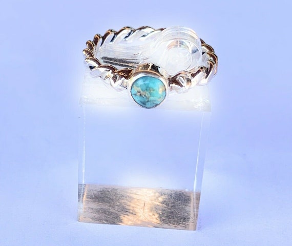 Navajo Turquoise Sterling Silver Braided Ring - image 5