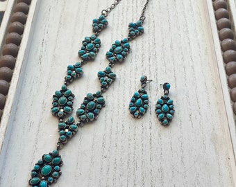 Sheila Becenti Navajo Sterling Silver Sleeping Beauty Turquoise Necklace & Earring Set Signed