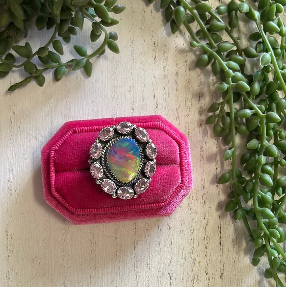 Nizhoni Handmade Arora Opal, Pink Cz And Sterling… - image 1