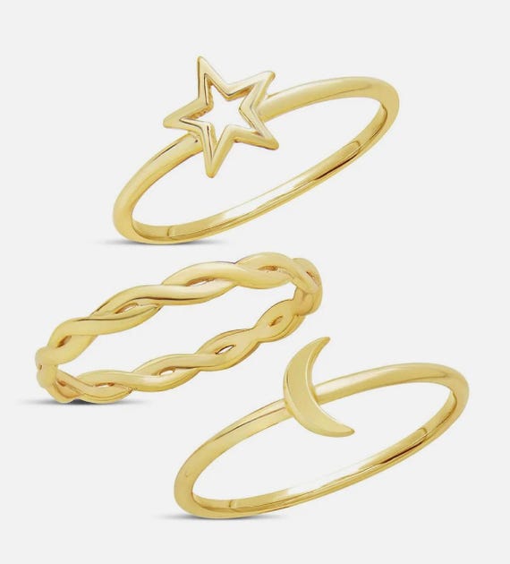Sterling Silver Gold Plated Celestial Stacking Ri… - image 3