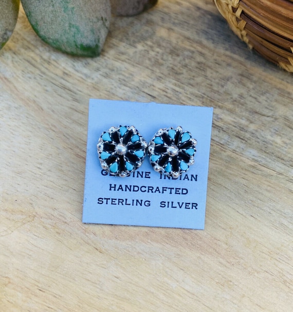 Zuni Sterling Silver And Turquoise Stud Earrings 