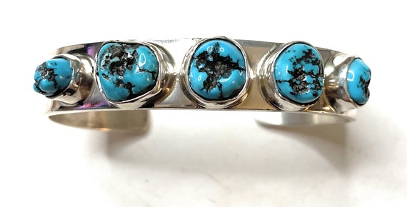 Navajo Sterling Silver 5 Stone Turquoise Cuff Chi… - image 5