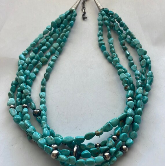 Navajo Turquoise & Sterling Silver 5 Strand Beade… - image 6