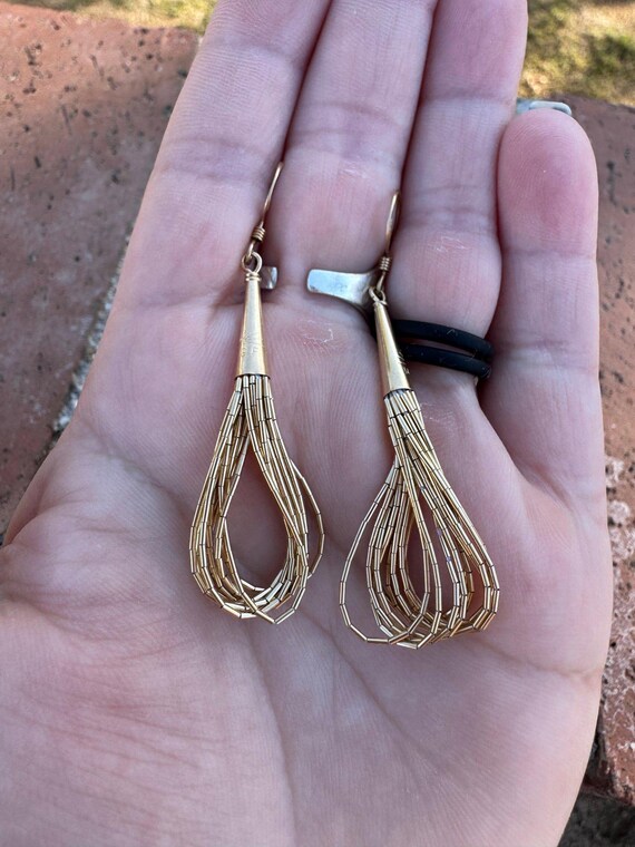 Handmade Liquid Gold 10 Strand Wire Earrings View 4