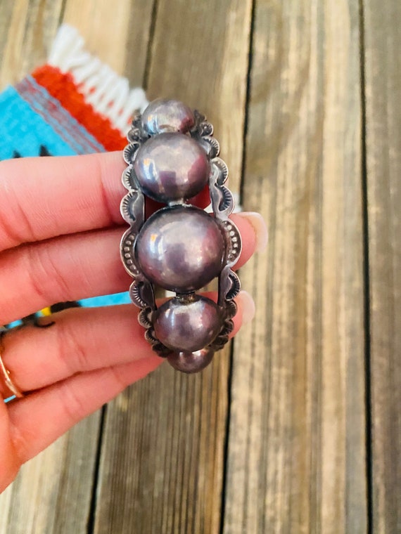 Navajo Old Pawn Vintage Sterling Silver Cuff Bracelet - Gem