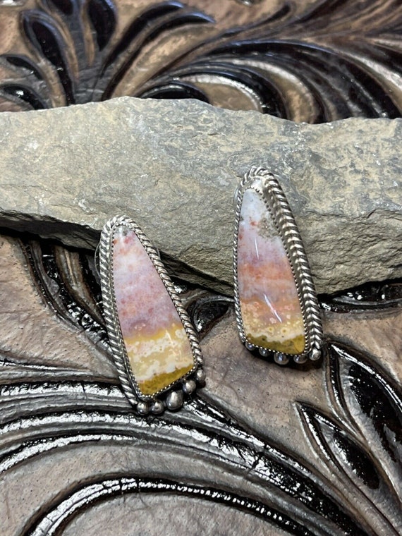 Beautiful Navajo Jasper and Sterling Silver Post Earrings Signed