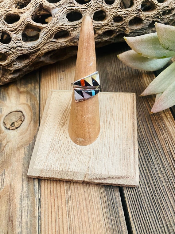 Zuni Sterling Silver & Multi Stone Inlay Adjustab… - image 4