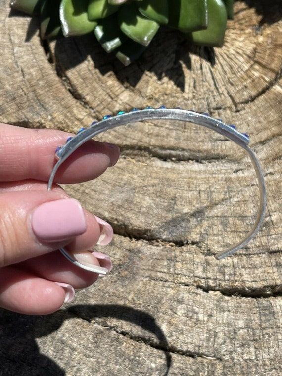 Navajo Sterling Silver & Blue Opal Cuff Bracelet … - image 4