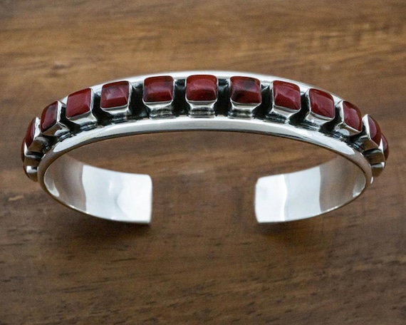 Single Row Red Jasper Cobblestone Cuff Bracelet - image 1