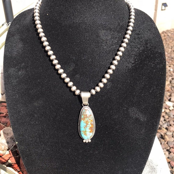 Navajo Turquoise Sterling Silver Pendant - image 8