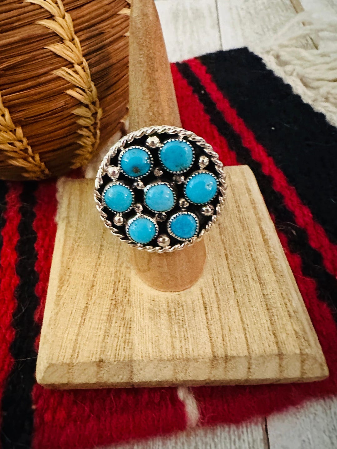 Navajo Sterling Silver & Kingman Turquoise Cluster Adjustable Ring - Etsy