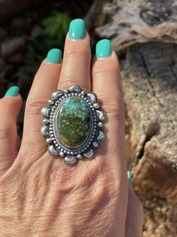 Sterling Silver Turquoise Statement Ring Size 6.5 - image 3