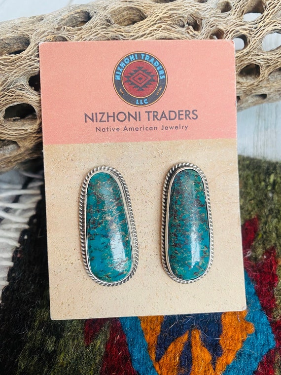 Navajo Sterling Silver & Royston Turquoise Stud E… - image 1