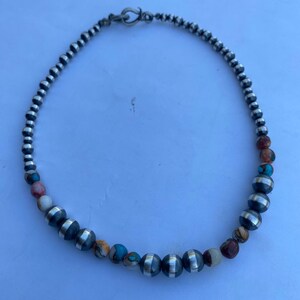 Navajo Turquoise & Spiny Spice sterlingzilveren kralenketting 14 inch