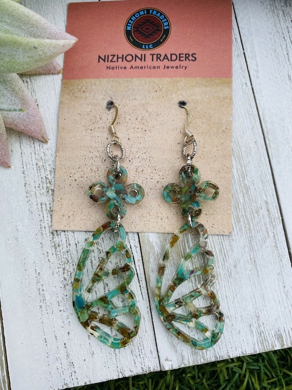 Navajo Turquoise & Resin Butterfly Wing Dangle Ear