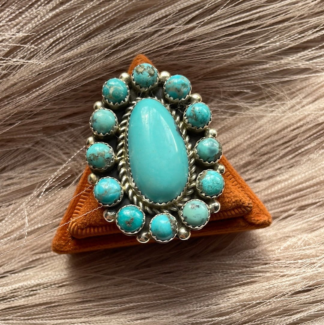 Navajo Turquoise & Sterling Silver Ring Size 7 Signed Robert