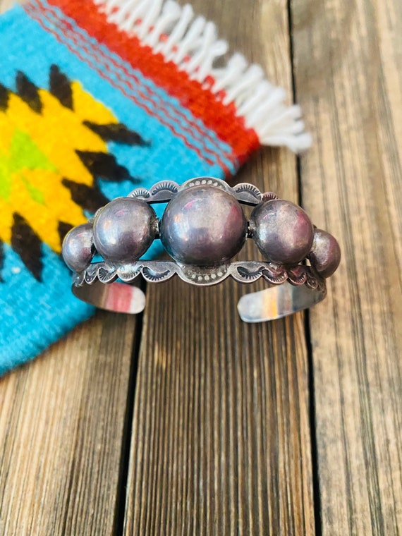 Navajo Old Pawn Vintage Sterling Silver Cuff Bracelet - Gem