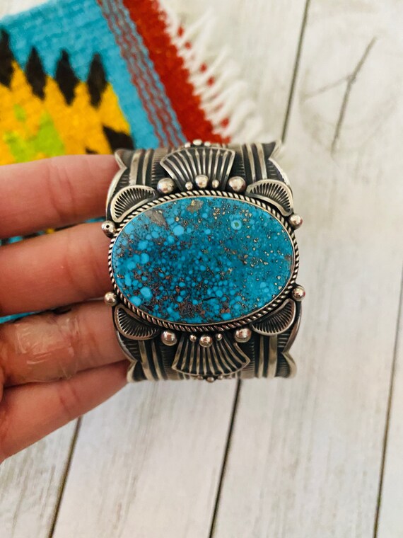 Navajo Kingman Web Turquoise & Sterling Silver In… - image 5