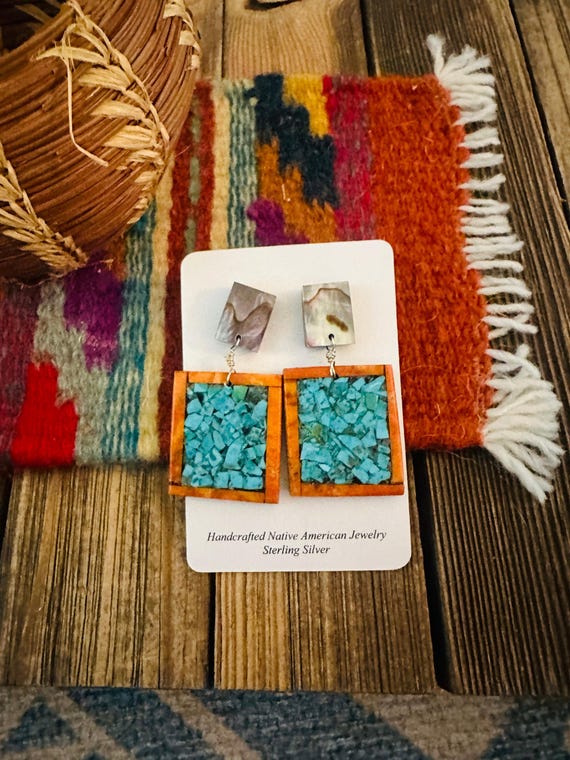 Handcrafted Multi Stone Inlay Dangle Earrings - image 2