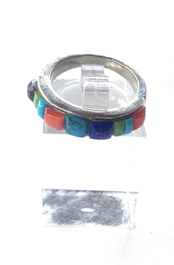 Zuni Sterling Silver Multi Colored Stone Band - image 8