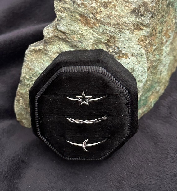 Sterling Silver Celestial Stacking Ring Set of 3 - image 1