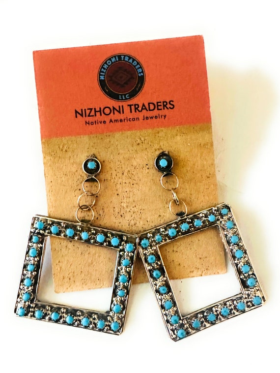 Zuni Sterling Silver & Turquoise Snake Eye Earrings View 6