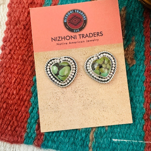 Navajo Tibetan Turquoise & Sterling Silver Heart Post Earrings