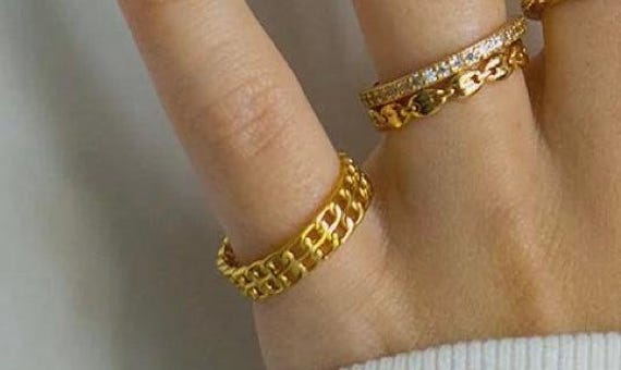 Sterling Silver 2 Row Chain Ring - image 1