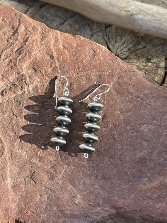 Navajo Sterling Silver Disk Bead Dangle Earrings - image 5