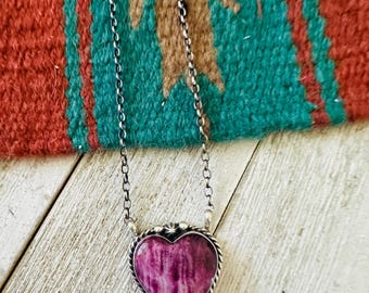 Handcrafted Sterling Silver & Purple Spiny Heart Necklace