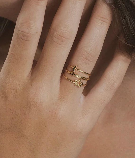 Gold Plated Celestial Stacking Ring Set of 3 - image 4