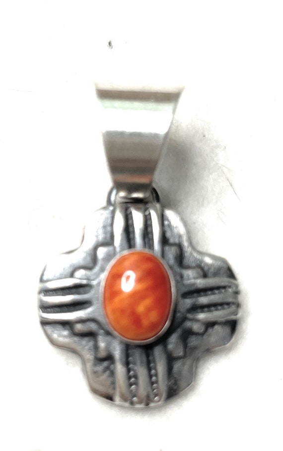 Navajo Sterling Silver Orange Spiny Pendant By Ch… - image 6