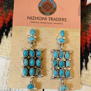 Navajo Türkis & Sterling Silber Cluster Ohrringe signiert