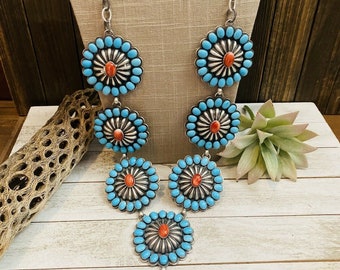 Amazing Navajo Spiny, Sleeping Beauty Turquoise & Sterling Silver Necklace