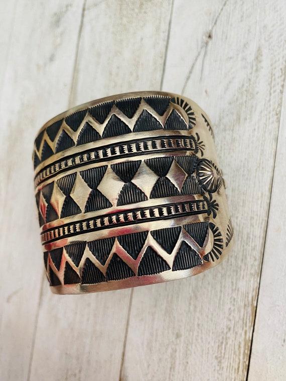 Navajo Hand Stamped Sterling Silver Cuff Bracelet… - image 2