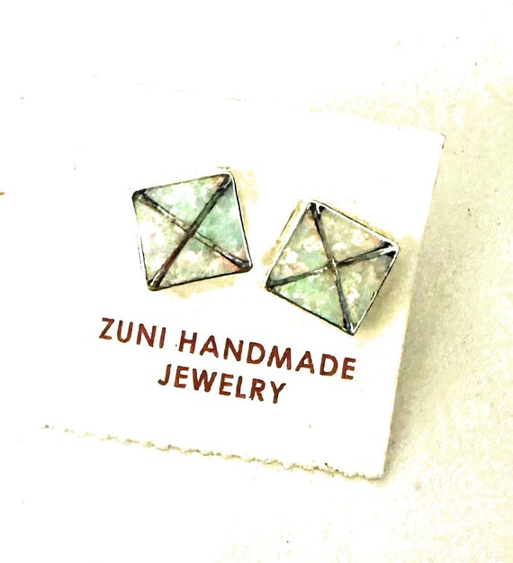 Zuni Opal & Sterling Silver Inlay Stud Earrings - image 6
