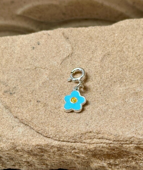 Sterling Silver Blue Flower Charm View 2