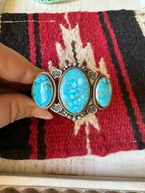 Navajo Kingman Turquoise & Sterling Silver 3 Ston… - image 5