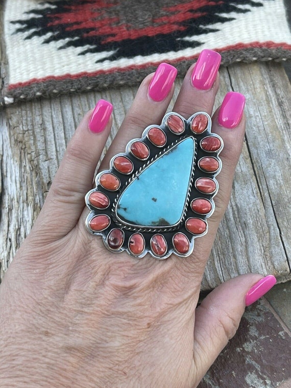 Navajo Cluster Fox Turquoise Spiny Sterling Silve… - image 7