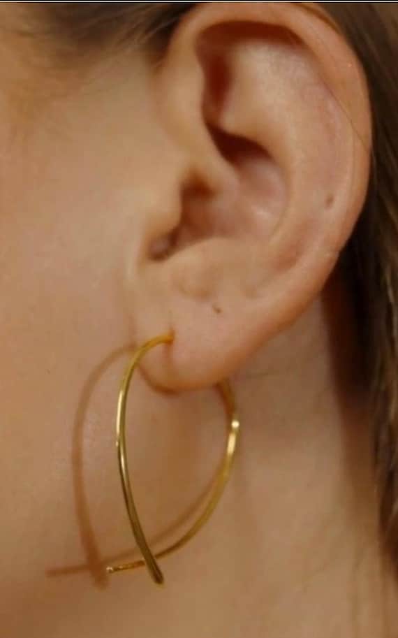Delicate Gold Plated Threader Hoop Earrings - image 3
