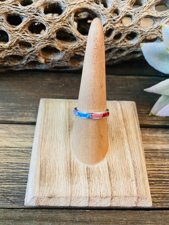 Zuni Sterling Silver & Multicolor Opal Inlay Band 