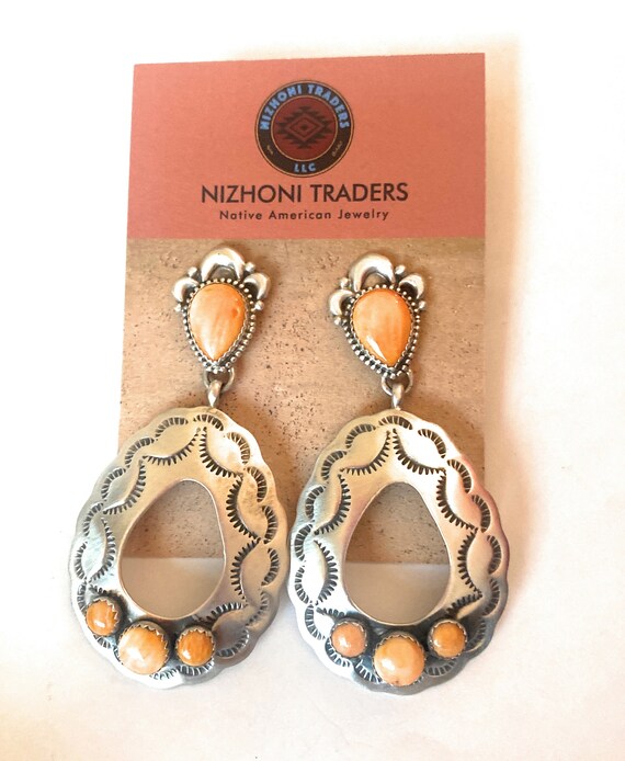 Navajo Sterling Silver & Orange Spiny Concho Dang… - image 7