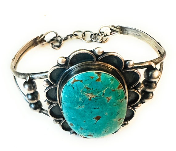 Navajo Sterling Silver & Turquoise Cuff Bracelet … - image 8
