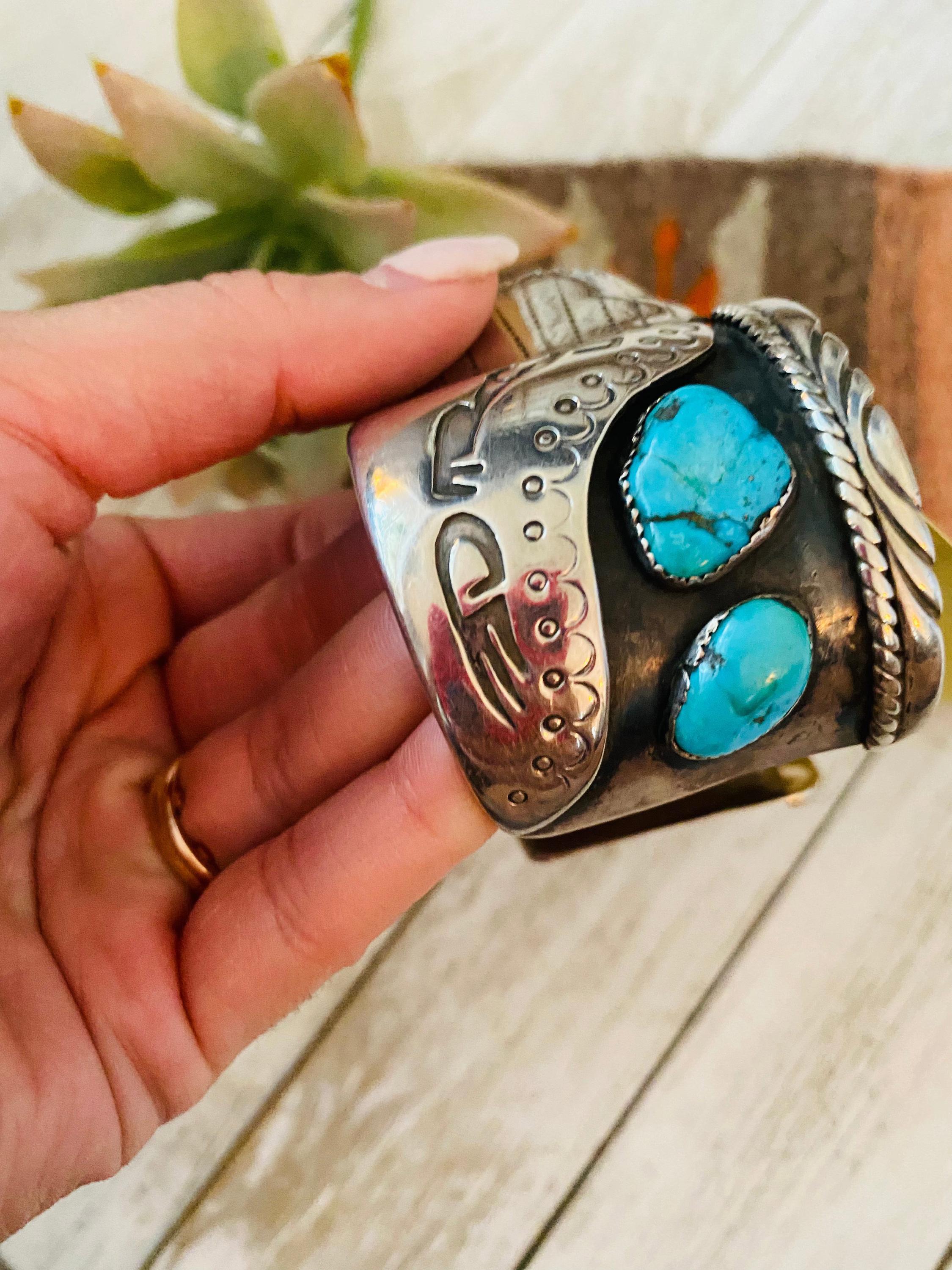 Old Pawn Vintage Navajo Turquoise & Sterling Silver Watch Cuff - Etsy